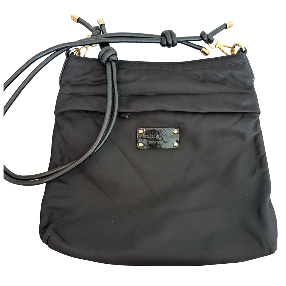 Kate Spade New York Black Nylon Crossbody Bag Gold Hardware Slim Messenger